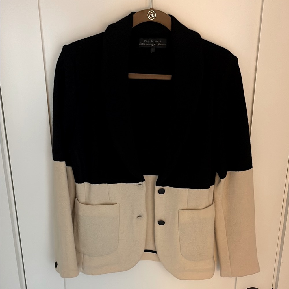 Rag & Bone Black and Cream knit sweater jacket